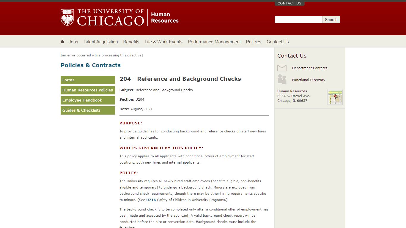 204 - Reference and Background Checks | The University of Chicago